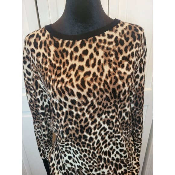 Brown/Black Animal Print Thin Gauge Sweater Worthington L City Streetwear Office - Picture 3 of 9